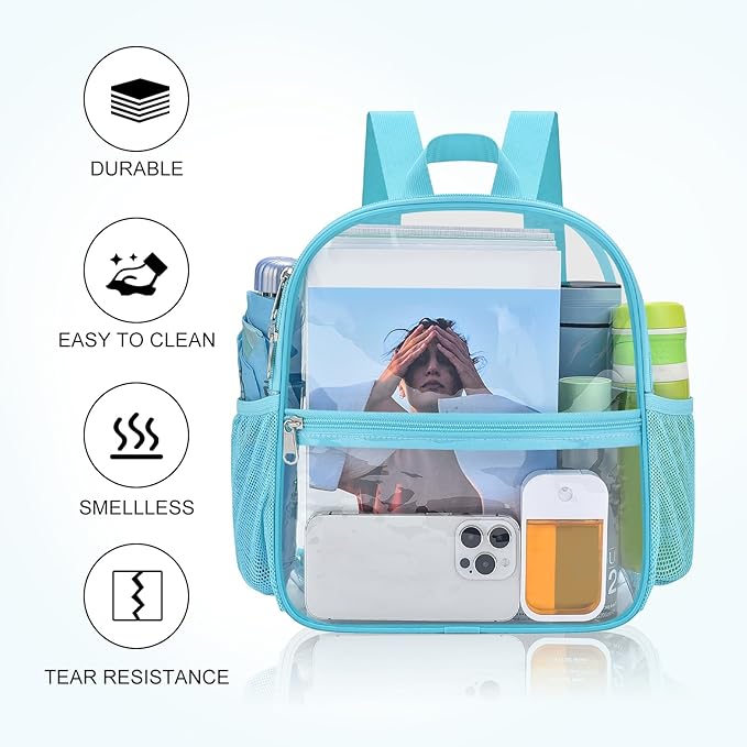 USPECLARE Clear Backpack Stadium Approved 12X11x6, Waterproof Clear Bag Stadium Backpack for Concert Work Sport Event
