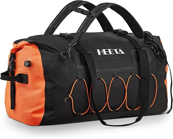 HEETA Waterproof Duffel Bag Motorcycle Dry Bag Backpack, Extra Large Rolltop Travel Duffle Bags with Straps & Handles for Kayaking Rafting Boating Canoeing Camping Gym Beach (Black, 60L)