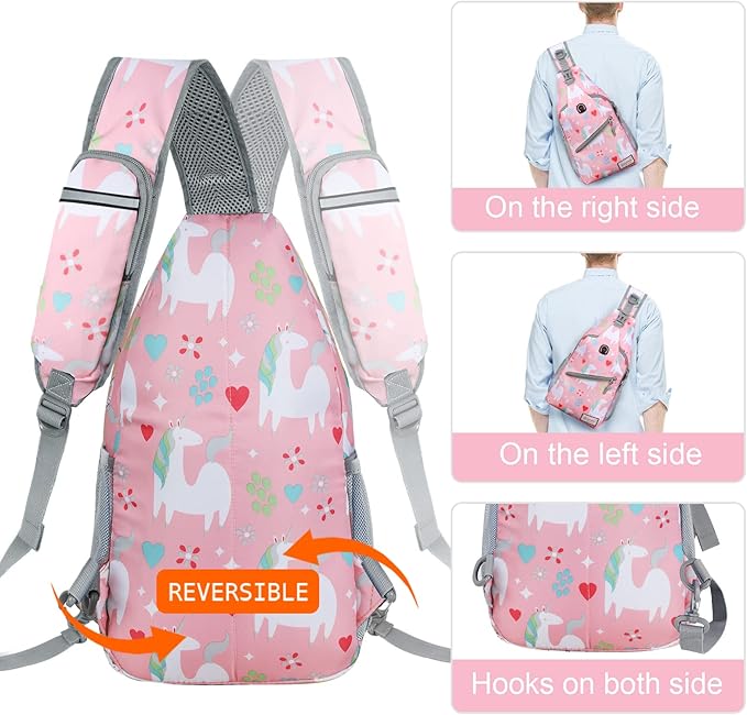 ZOMAKE Sling Bag for Women Men, Small Crossbody Sling Backpack, Mini Water Resistant Shoulder Daypack for Travel, Anti Thief Chest Bag for Hiking, Sports(Unicorn Pink)