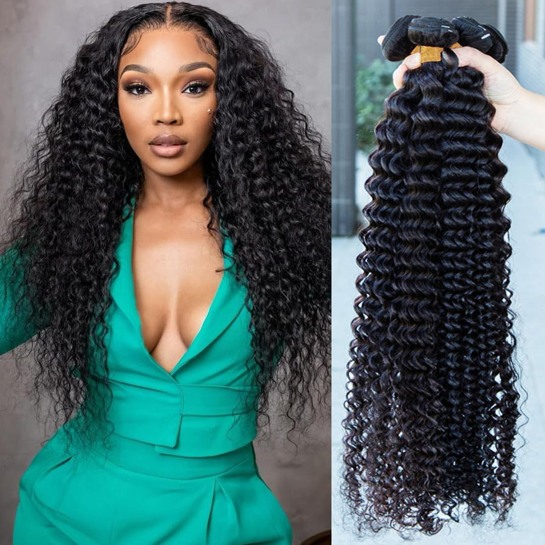 Deep Wave Human Hair Bundles 12 14 16 18 Inch Brazilian Hair Deep Wave Bundles 100% Unprocessed Virgin Remy Hair Curly Bundles W