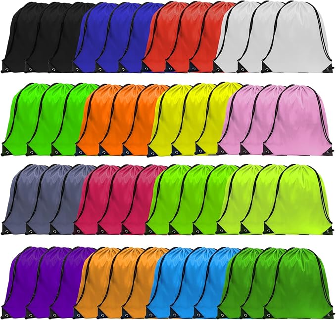 GoodtoU Drawstring Bags, Drawstring Backpack Nylon Backpack Draw String Bags Pack Bulk Cinch Sack Drawstring Gym Bag Drawstring Backpack for Sport, Traveling, Team (16 Colors, 48Pcs)