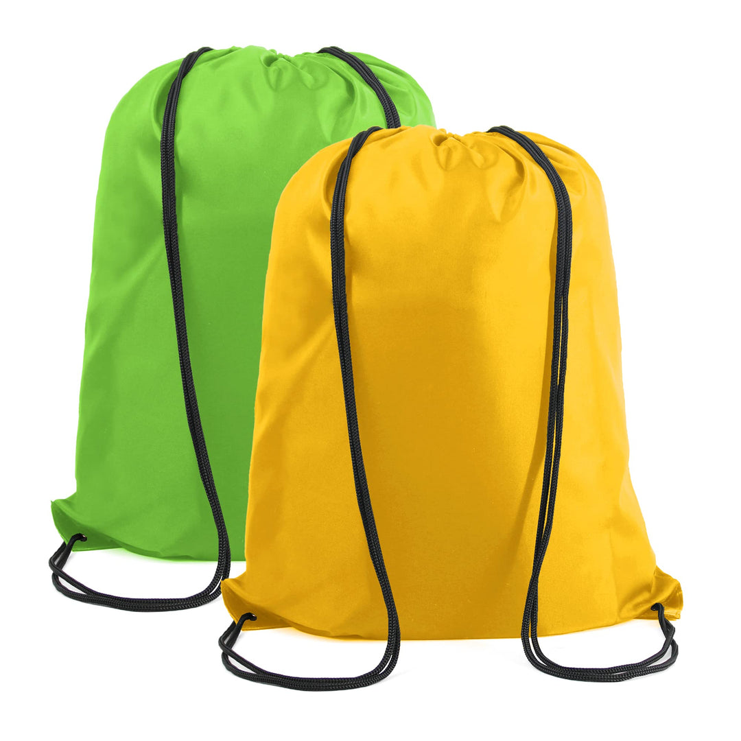 BeeGreen Yellow Green Drawstring Backpack Bags Bulk 2 Pack X-Large 22.4" L x 17.5" W Sports Cinch Sackpack Gym String Bags Machine Washable Heavy Duty for Men Women