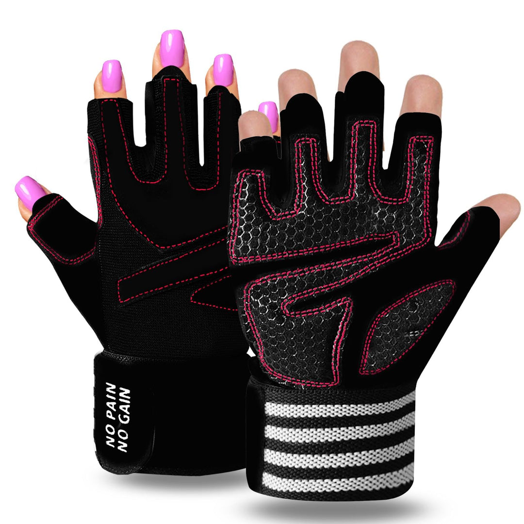 Weight Lifting Gloves for Women Gym Workout with Wrist Support,Padded Half Finger Gloves for Fitness Exercise (Black-Pink, X-Small)