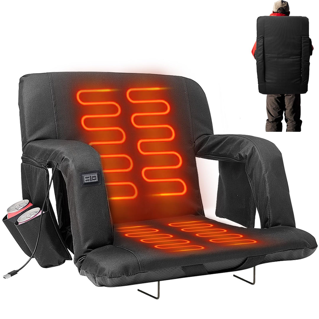 LILYPELLE Double Heated Stadium Seat Bleacher Seat with Back & Arm Support, Portable 6 Reclinng Positions Stadium Seating for Bleachers, Bleacher Seats for Sports Events, Outing, Travelling, Hiking