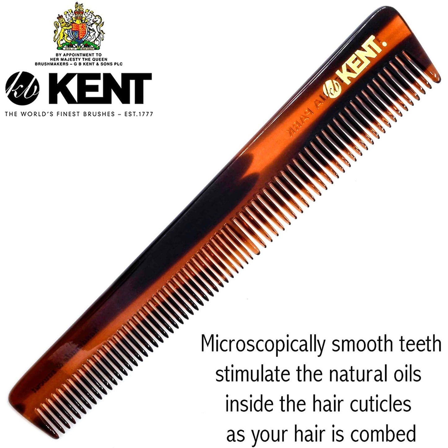 Kent 4T 6 Inch Limited Edition Double Tooth Hair Dressing Comb, Fine Wide Tooth Dresser Comb For Hair, Beard and Mustache, Coarse and Fine Hair Styling Comb for Men, Women and Kids. Made in England
