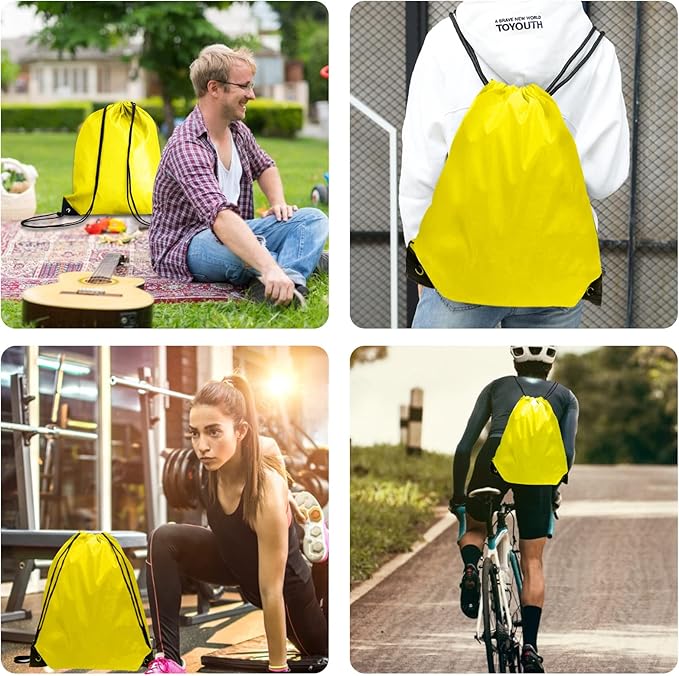 Drawstring Bags 28 PCS Drawstring Backpack Bulk String Backpack Cinch Bag Sackpack for Men Women Gym (Yellow)