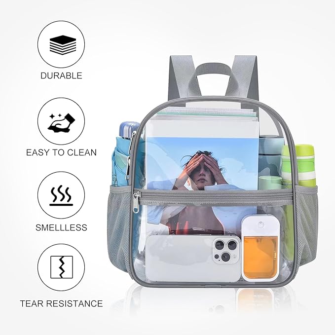 USPECLARE Clear Backpack Stadium Approved 12X11x6, Waterproof Clear Bag Stadium Backpack for Concert Work Sport Event