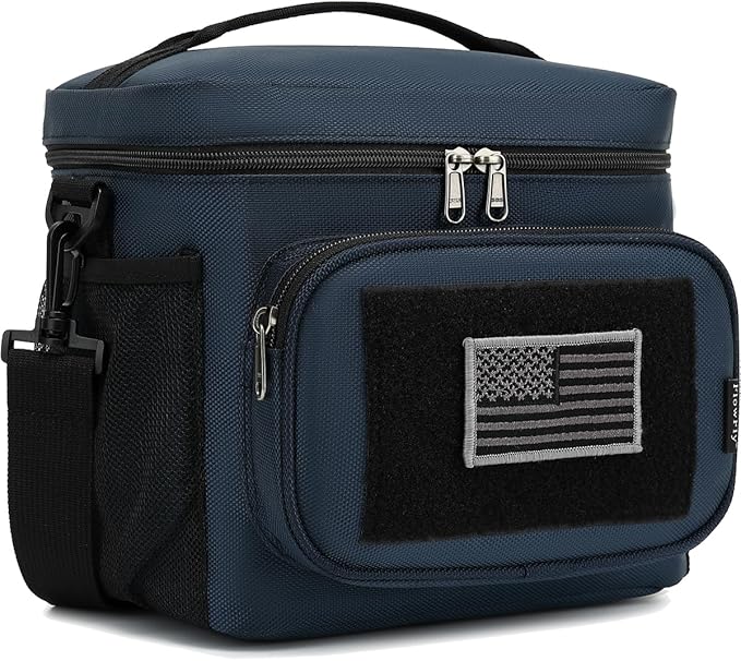 FlowFly Lunch Bag, Insulated Cooler, Thermal Lunch Box Tote with MOLLE/PALS Webbing, Adjustable Padded Shoulder Strap, for Tactical Men Women Adults and Boys Girls Kids (Cyan, Large)