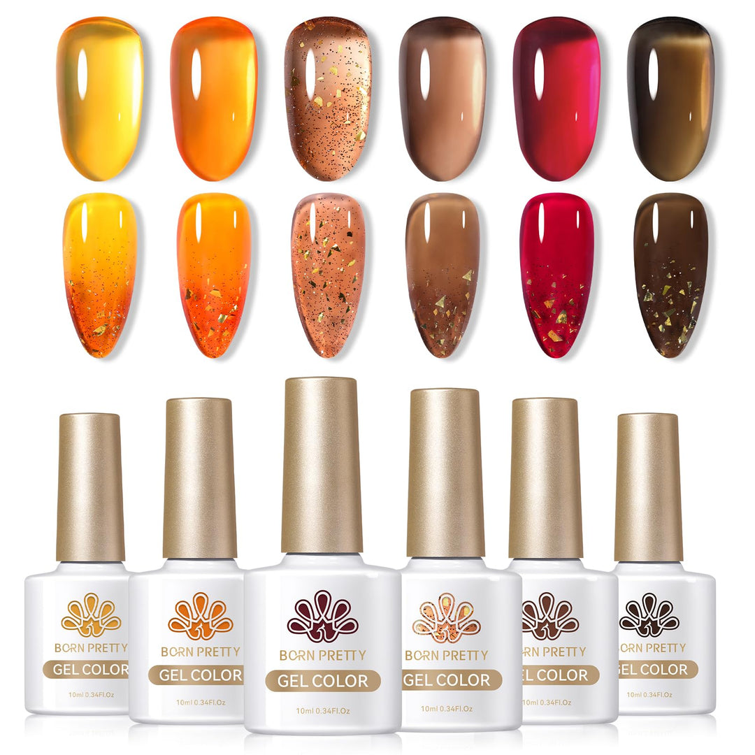 Born Pretty Jelly Gel Nail Polish Sheer Crystal Transparent Gel Polish Set Fall Winter Translucent Clear Gel Polish Red Coral Bu