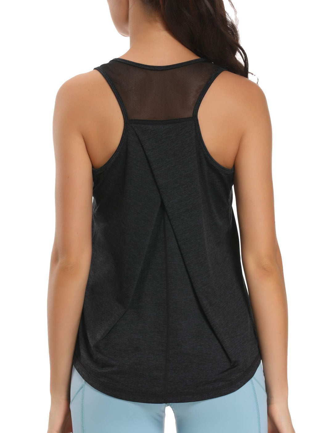 Aeuui Womens Workout Tops for Women Racerback Tank Tops Mesh Yoga Shirts Athletic Running Tank Tops Sleeveless Gym Clothes Dark Grey