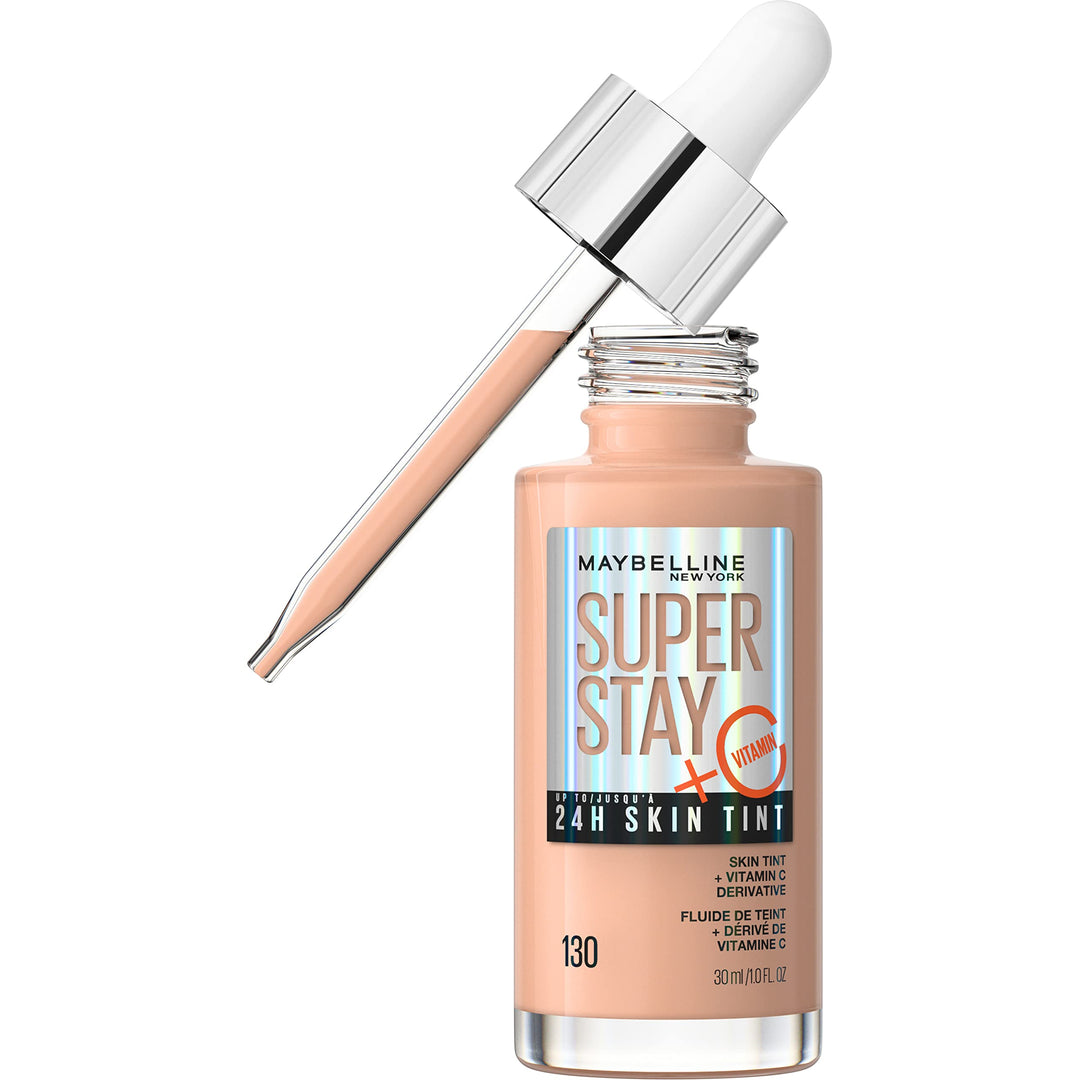 Maybelline Super Stay Up to 24HR Skin Tint, Radiant Light-to-Medium Coverage Foundation, Makeup Infused With Vitamin C, 130, 1 C