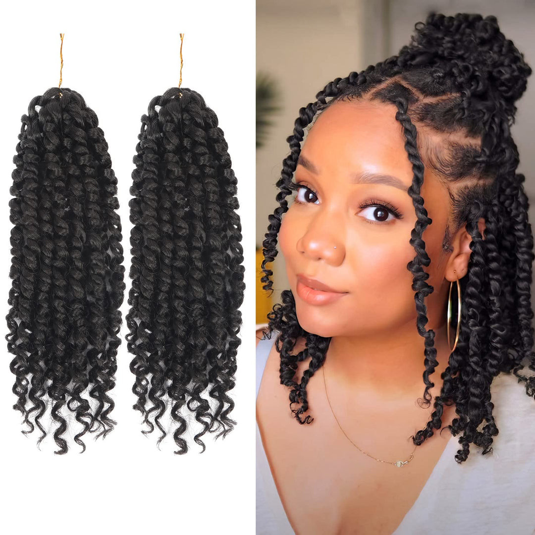 2 Pack Passion Twist Crochet Hair 10 Inch Natural Black Pre-Twisted Short Passion Twist Hair, Pre Looped Passion Twist Crochet B