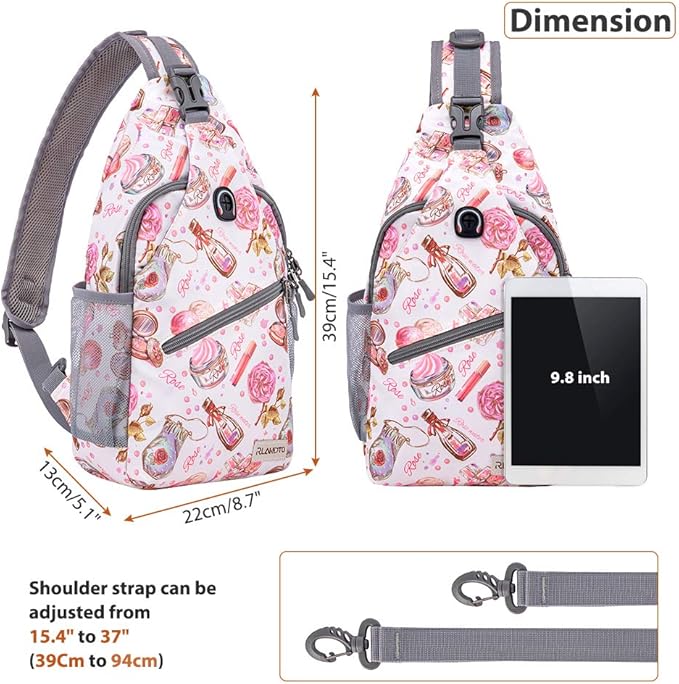 ZOMAKE Sling Bag for Women Men, Small Crossbody Sling Backpack, Mini Water Resistant Shoulder Daypack for Travel, Anti Thief Chest Bag for Hiking, Sports(Cosmetic White)