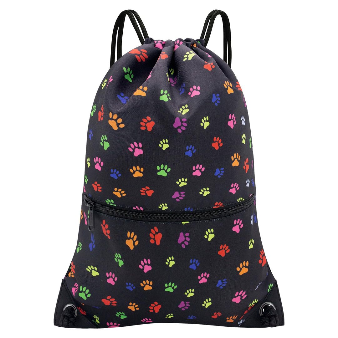HOLYLUCK Drawstring Backpack Bag Sport Gym Sackpack (Black dog paw prin)