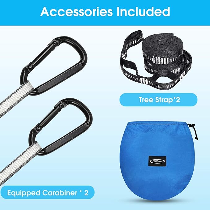 G4Free Large Camping Hammock with Mosquito Net 2 Person Pop-up Parachute Lightweight Hanging Hammocks Tree Straps Swing Bed for Outdoor Backpacking Backyard Hiking