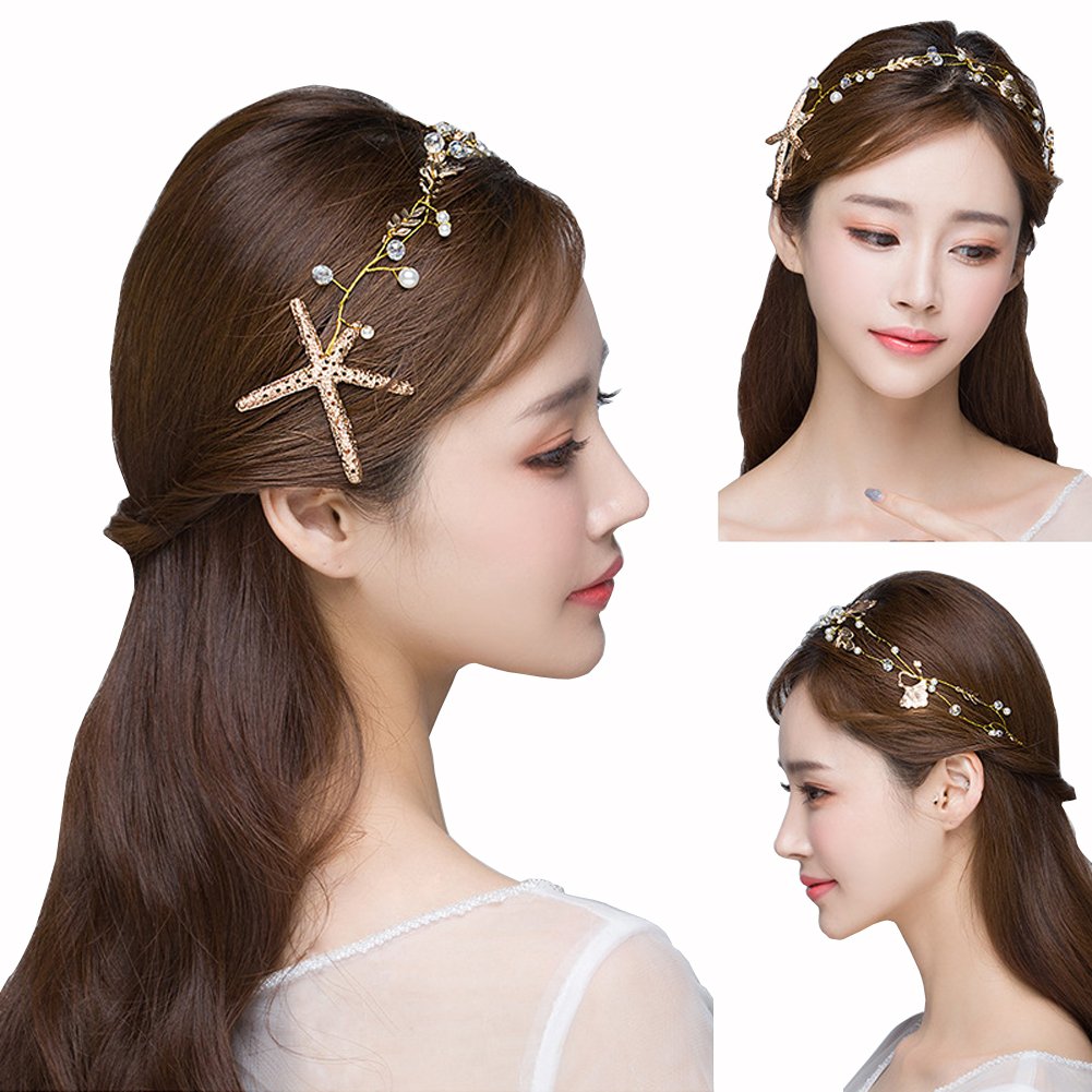 Scala Boutique Starfish Hairpins Wedding Wedding Hair Accessories Gold-Tone Flower Bridal Hair Pearl Jewelry Comb Hair Pins Brid