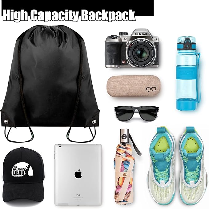 60 Pieces Drawstring Backpack Bulk Cinch Sackpack Ployster Drawstring Bags for Gym Party Trip(Black)