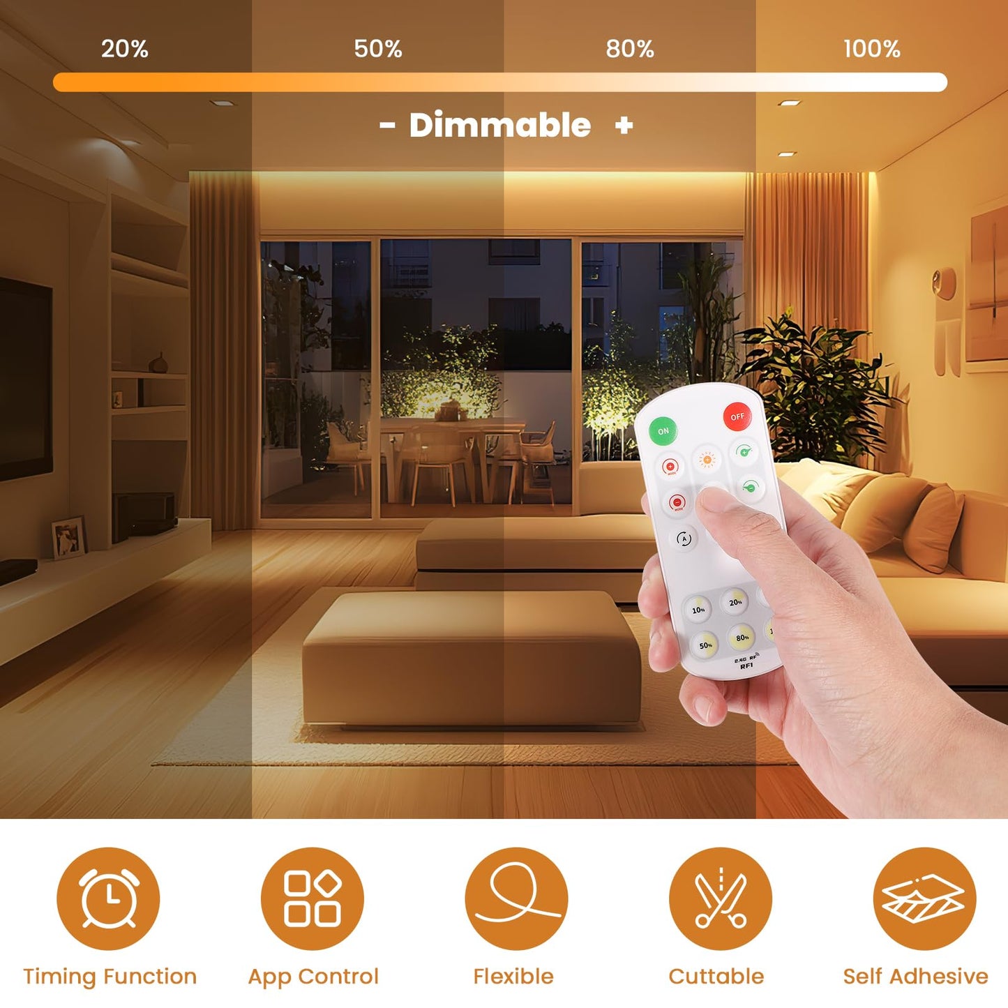 ACELUMO Dotless LED Strip 10m, COB LED Strip Warm White with Smart App Control and Remote, Timer Function, 8mm Width, Dimmable Strip Lights for Home Decoration, (3000K, 10m)