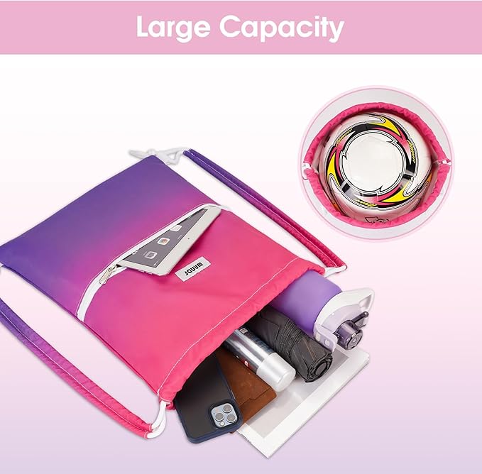 WANDF Drawstring Backpack Sports Gym Bag with Shoulder Pads Water Resistant String Bag Cinch Bag for Women Men (Rose Red)