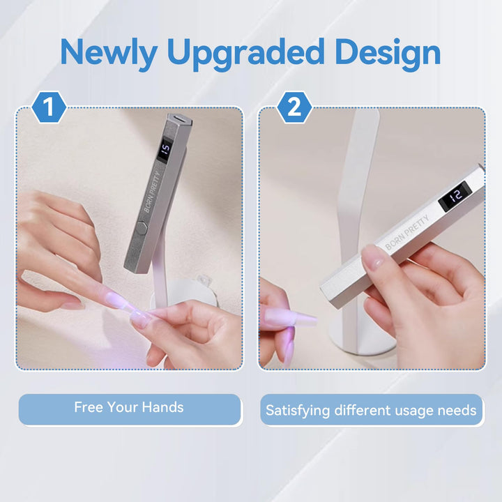 Born Pretty Handheld Magnetic U V Light for Nails, Metal Portable Mini Handheld U V Nail Light, Fast Curing U V Nail Dryer Nail Stamper Magnetic Stand Wireless Handheld LCD Display Screen
