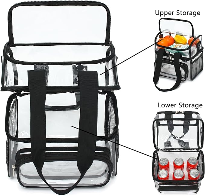 FlowFly Double Layer Cooler Insulated Lunch Bag Adult Lunch Box Large Tote Bag for Men, Women, With Adjustable Strap,Front Pocket and Dual Large Mesh Side Pockets