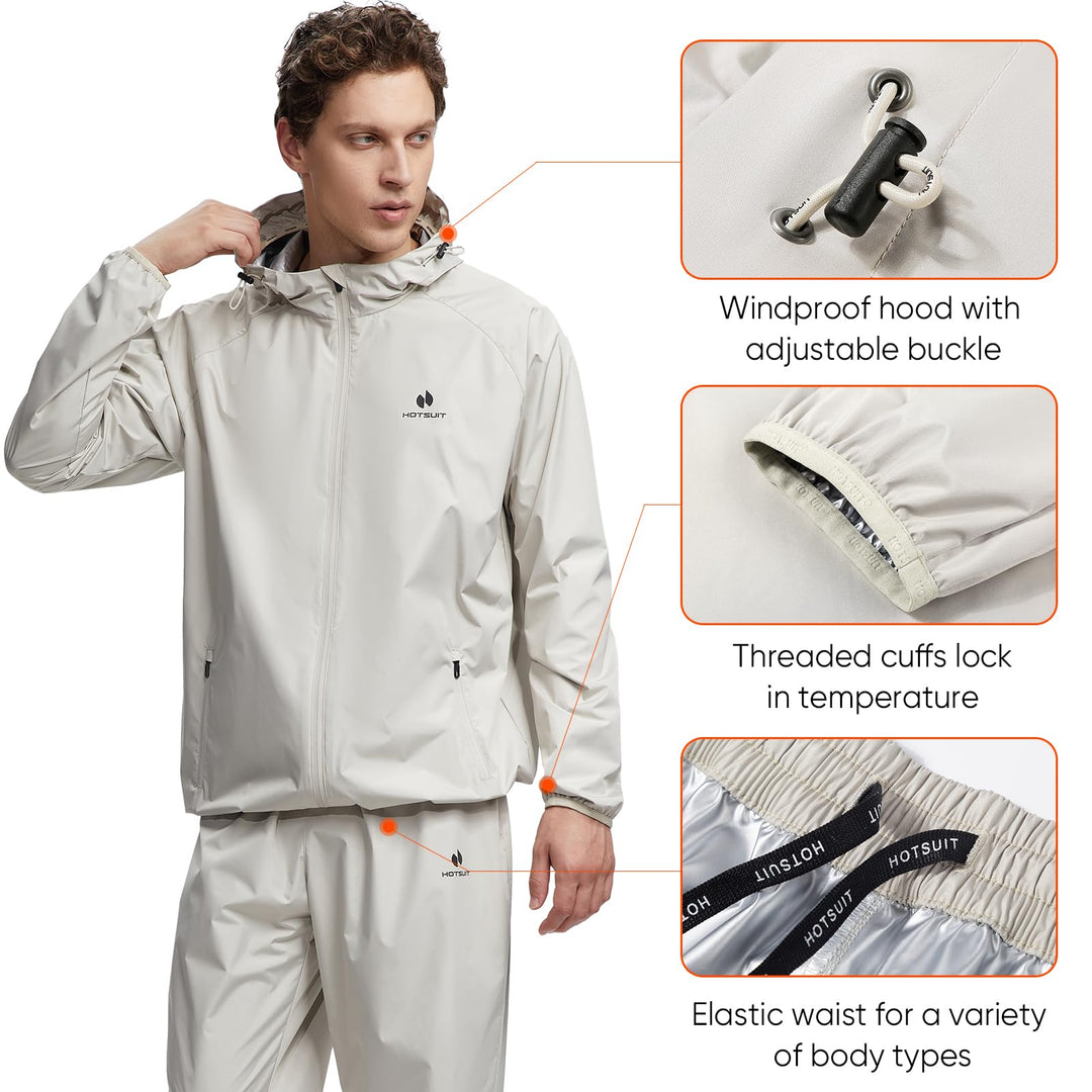 HOTSUIT Lightweight Sauna Suit for Men Weight Loss Sweat Suit Boxing Exercise Sweat Sauna Jacket Pants