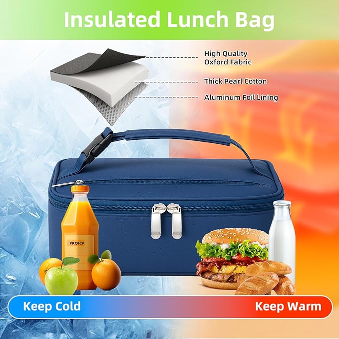 Small Lunch Box Insulated Lunch Bag for Women Men, Bento Kids Lunch Box, Compact Portable Thermal Meal Cooler Bags with Buckle Handle for Work & School, Navy Blue 5L