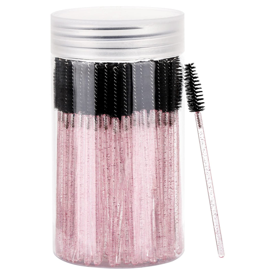 100 Pcs Disposable Mascara Wands, Crystal Eyebrow Spoolies Brush For Eyelash Extensions, Lash Brushes With Container (Black, Pin