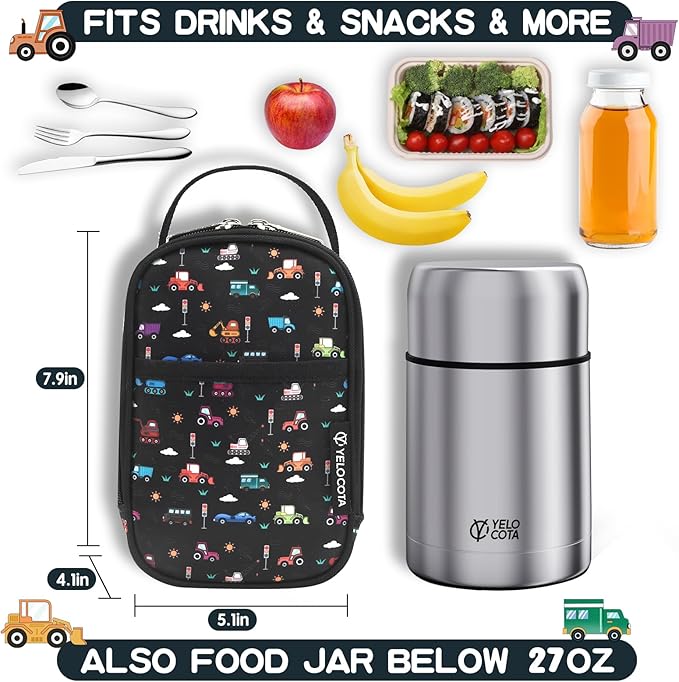 Yelocota Small Cooler Bag- Snack Bag- Insulated Lunch Bag for Kids- Lunch Thermal Bags- Exact Designed for Insulated Food Jar below 27oz-Lunch Tote Bag for Child,Men,Women