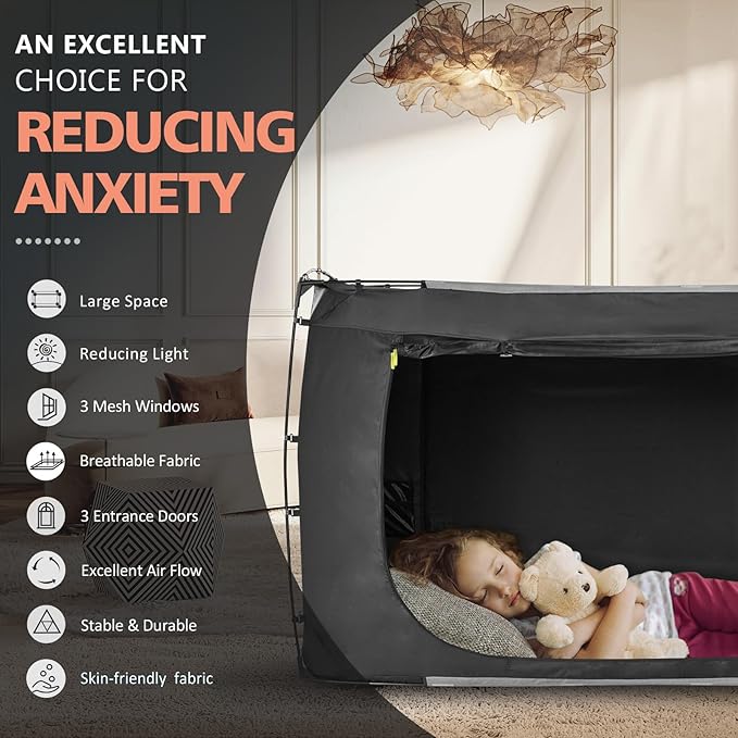 Bed Tent Bed Canopy King Size Tents for Adult and Kids- Original Design Portable Dream Tent Indoor Sleeping Tents 80% Blackout with 3 Doors Breathable Big Space Tents