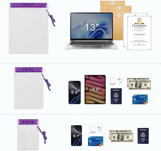 HEETA 5-Pack Clear Waterproof Dry Bag, Water Tight Cases Pouch Dry Bags for Camera Mobile Phone Maps, Kayaking Boating Document Holder