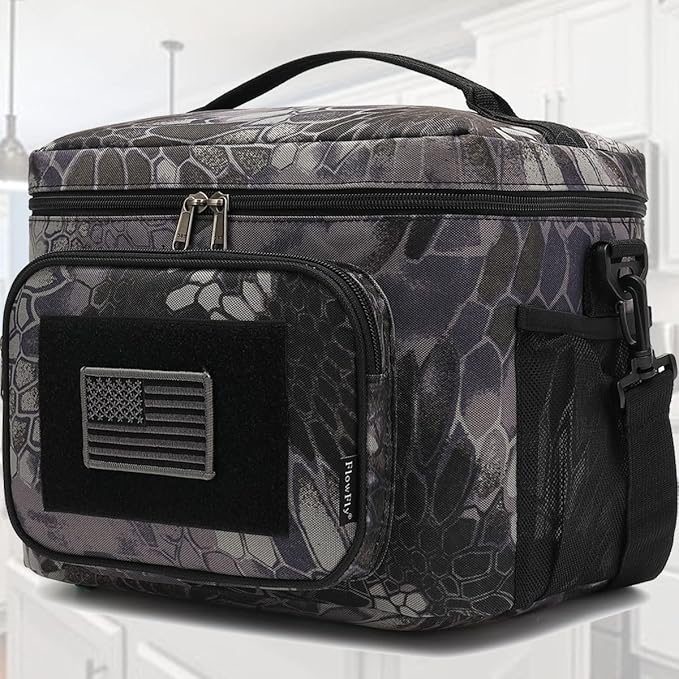 FlowFly Lunch Bag, Insulated Cooler, Thermal Lunch Box Tote with MOLLE/PALS Webbing, Adjustable Padded Shoulder Strap, for Tactical Men Women Adults and Boys Girls Kids (Typhon, Large)