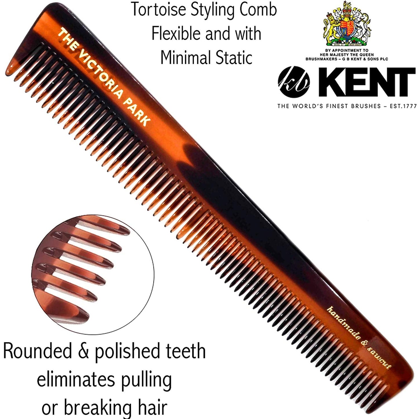 Kent 4T 6 Inch Limited Edition Double Tooth Hair Dressing Comb, Fine Wide Tooth Dresser Comb For Hair, Beard and Mustache, Coarse and Fine Hair Styling Comb for Men, Women and Kids. Made in England
