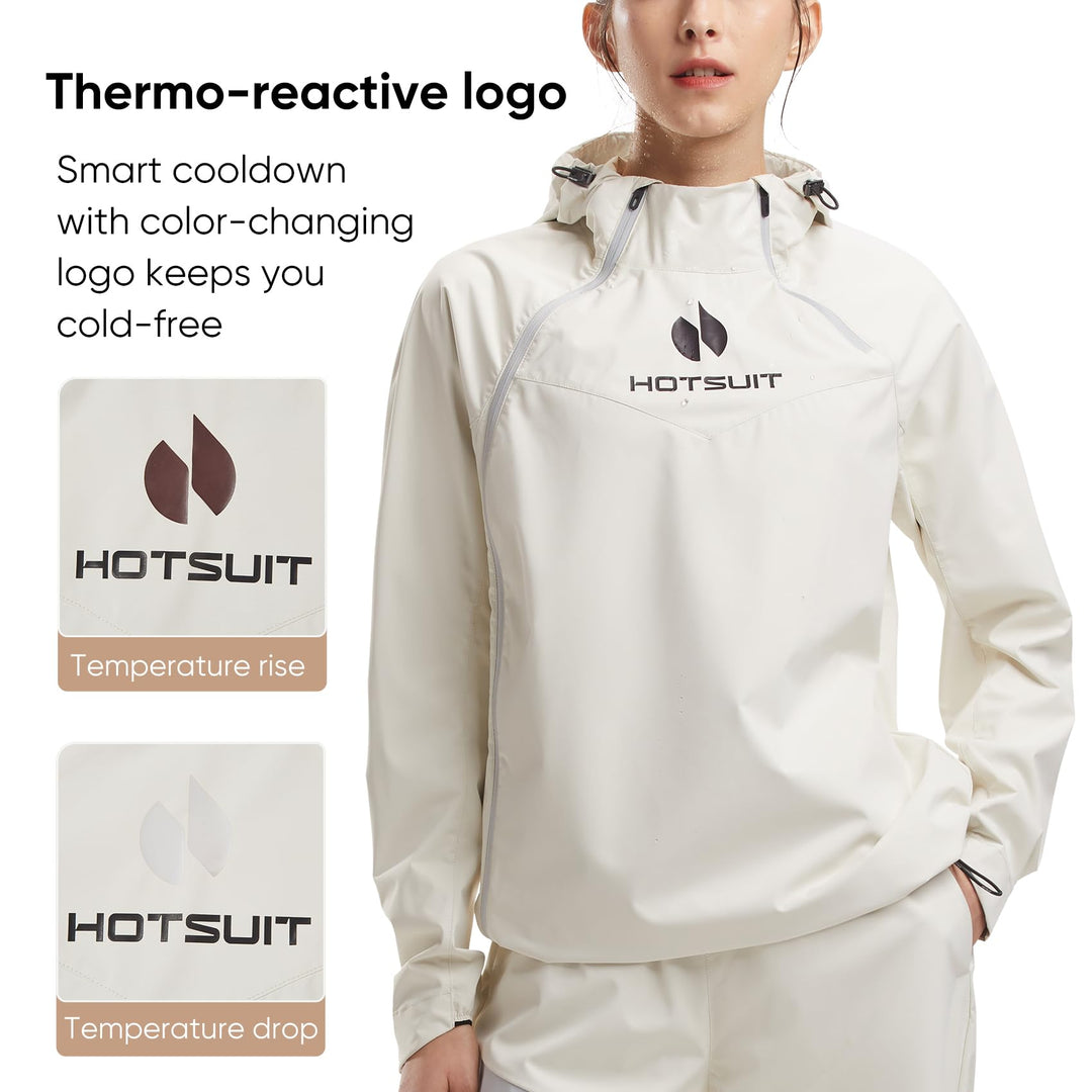 HOTSUIT Technical Anti Rip Sauna Jacket for Women Sweat Jacket for Weight loss With Workout White,S