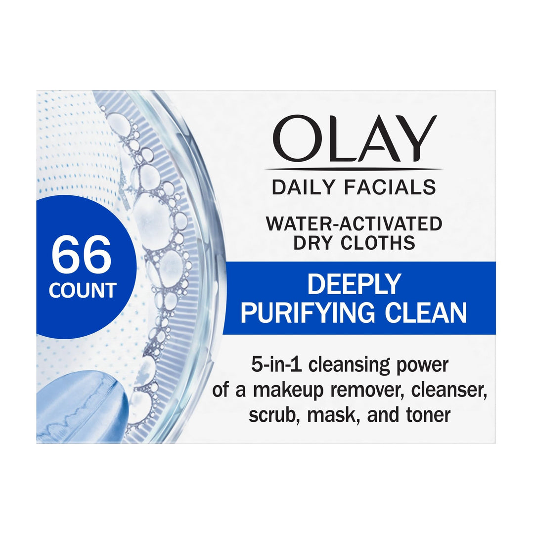 Olay Daily Facials, Deeply Purifying Clean, 5-In-1 Cleansing Wipes With Power Of A Makeup Remover, Scrub, Toner, Mask And Cleans