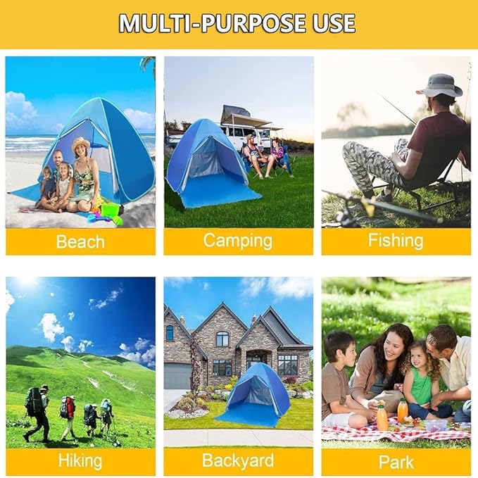 Pop-up Tent and Automatic Instant Portable Cabana Beach, Camping Tent Shade Sun Shelter for Family 2-3 Person Adults Kids Outdoor Activities Camping Fishing Hiking Picnic Touring