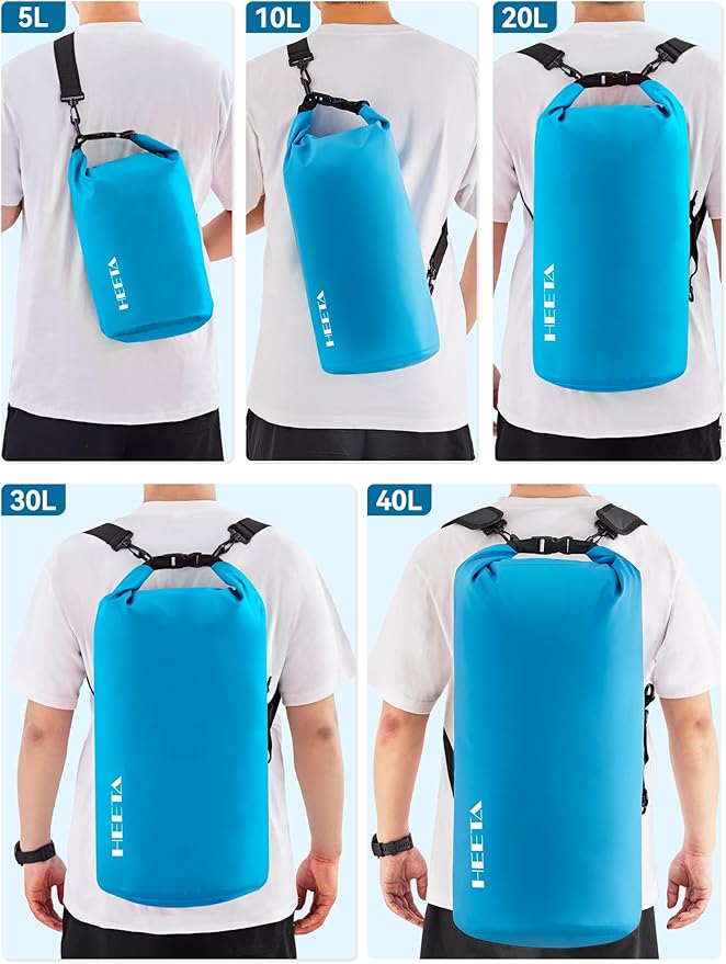 HEETA Waterproof Dry Bag for Women Men(Upgraded Version) 5L/10L/20L/30L/40L Roll Top Lightweight Dry Storage Bag Backpack with Emergency Whistle for Travel, Swimming, Boating, Kayaking, Camping, Beach