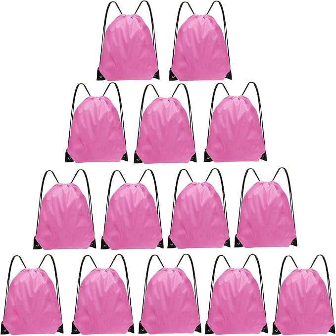 Drawstring Bags Bulk 14 Pcs Drawstring Backpack Bulk Cinch Bag Sackpack for Men Women Gym (Pink)