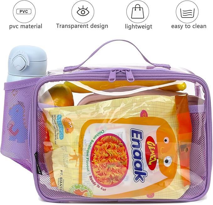 FlowFly Kids Lunch box Insulated Soft Bag Mini Cooler Back to School Thermal Meal Tote Kit for Girls, Boys,ClearPurple