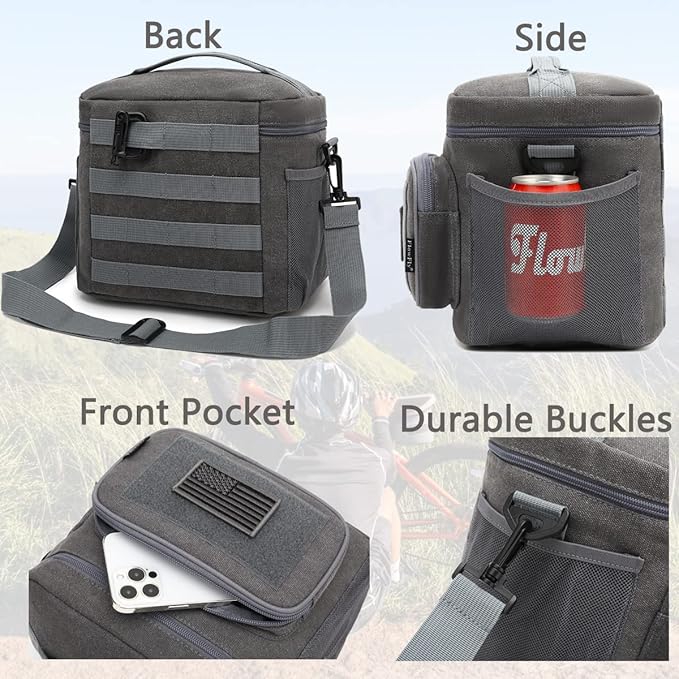 FlowFly Lunch Bag, Insulated Cooler, Thermal Lunch Box Tote with MOLLE/PALS Webbing, Adjustable Padded Shoulder Strap, for Tactical Men Women Adults and Boys Girls Kids (Navy, Medium)