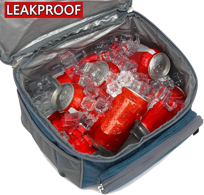 FlowFly Double Layer Cooler Insulated Lunch Bag Adult Lunch Box Large Tote Bag for Men, Women, With Adjustable Strap,Front Pocket and Dual Large Mesh Side Pockets