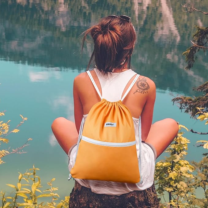 WANDF Drawstring Backpack String Bag Sackpack Cinch Water Resistant Nylon for Sport Yoga Gym Shopping (Orange)
