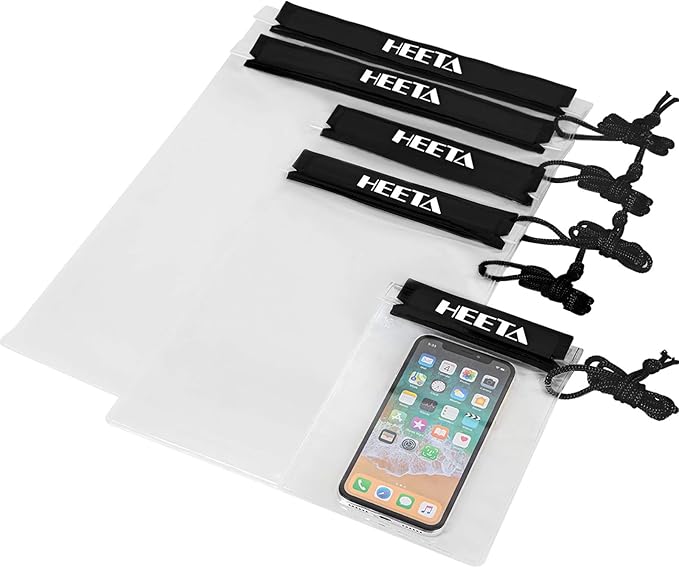 HEETA Waterproof Pouch, Screen Touch Sensitive Waterproof Bag Black & White Bundled with 5-Pack Clear Waterproof Dry Bag