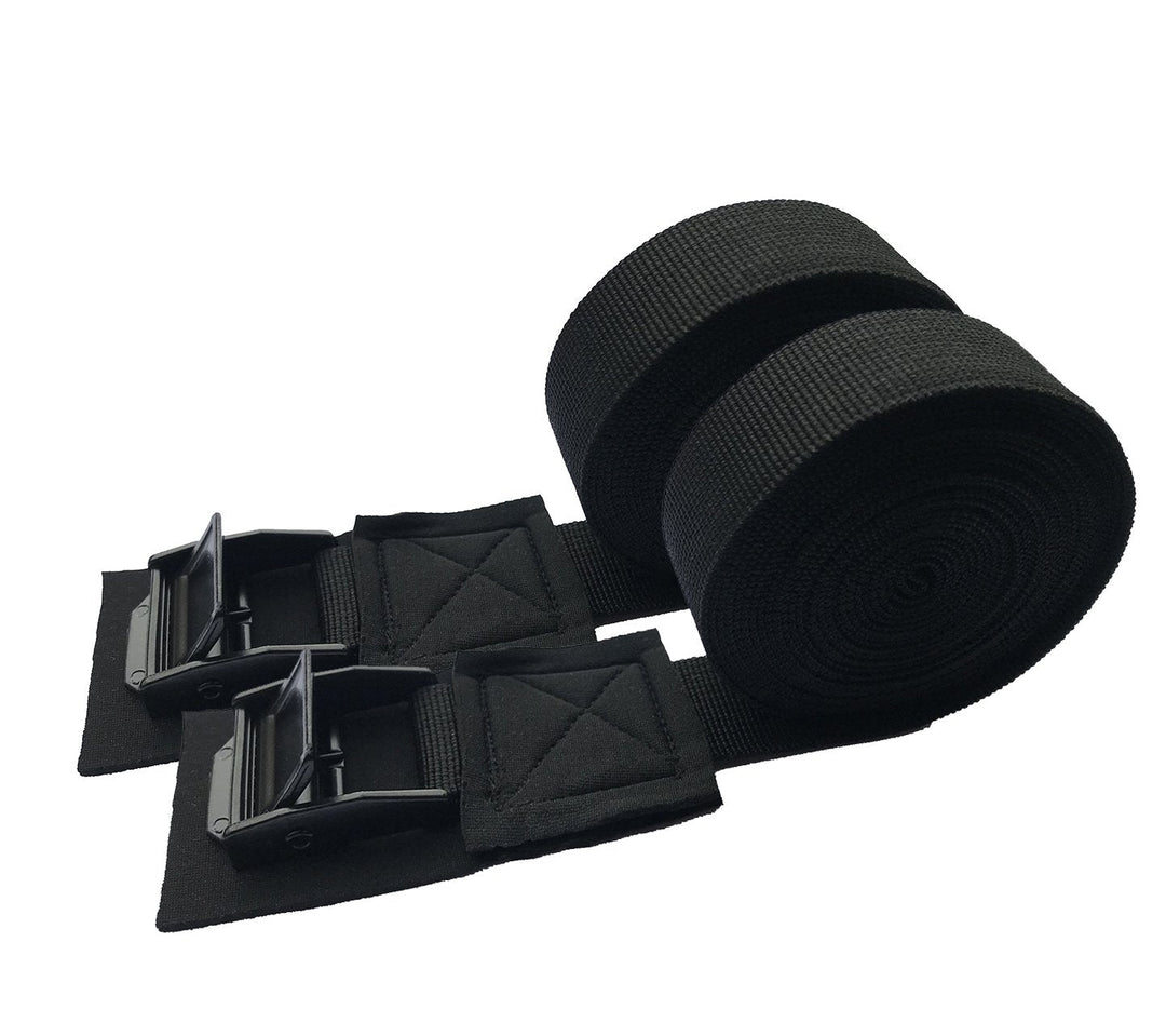 Tie Down Strap Padded Cam Lock Buckle - Cargo Straps for Moving Appliances, Lawn Equipment, Motorcycle SUP Kayak Surfboard Surf Rack - Black Pair