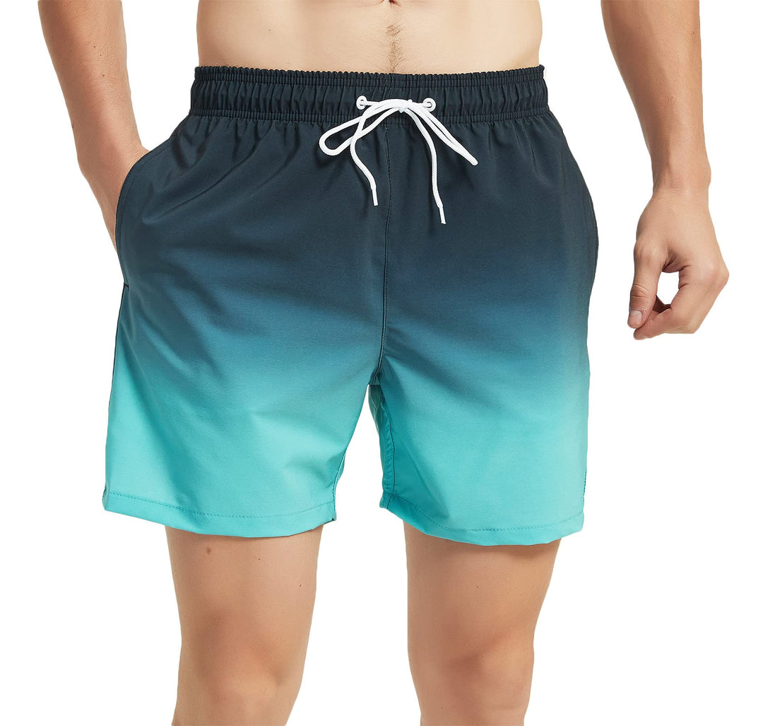 MADHERO Mens Swim Trunks Short Bathing Suit with Mesh Lining Swimming Shorts Black Blue XL