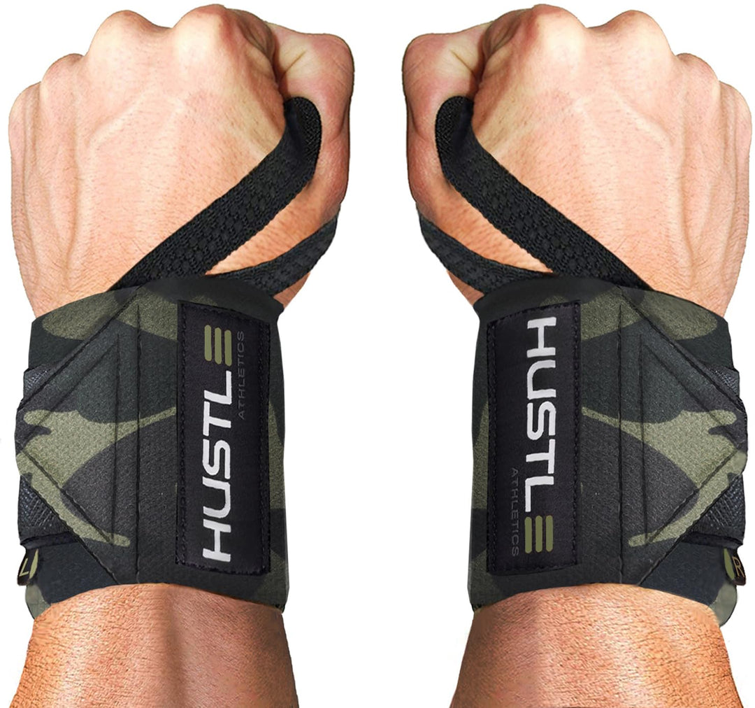 Hustle Athletics Wrist Wraps - Best Weightlifting Support (Professional Competition Grade Wrap) - Brace Your Wrists to Push Heavy, Avoid Injury & Improve Your Workout - for Men & Women