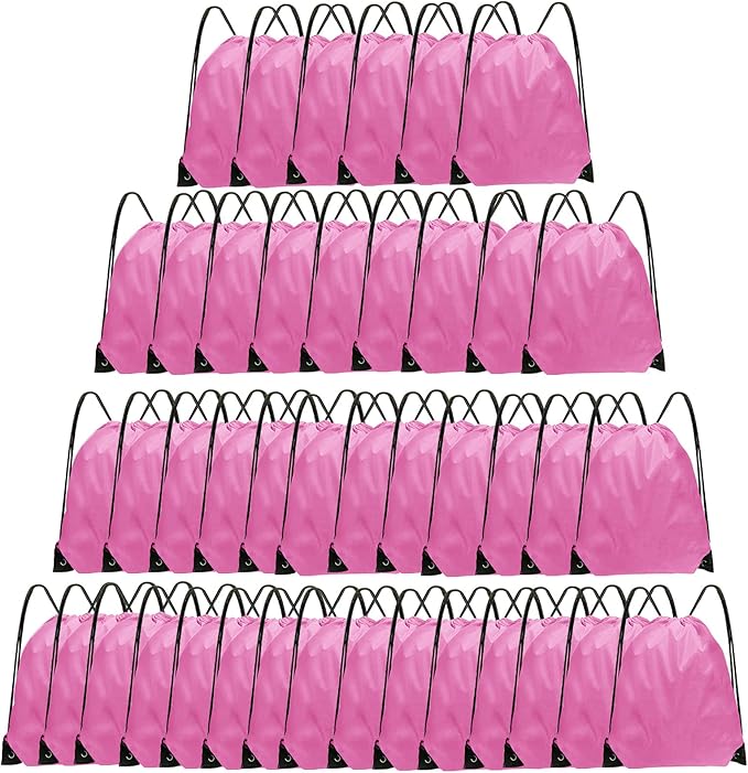 Drawstring Backpack Bulk 42 Pcs String Backpack Drawstring Bags Cinch Bag Sackpack for Men Women Gym (Pink)