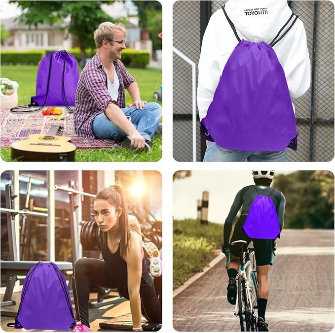 Drawstring Backpack Bulk 70Pcs String Backpack Drawstring Bags Cinch Bag Sackpack for Men Women Gym(Purple)