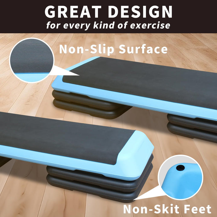 ICSPOID 43'' Aerobic Stepper, 4-6-8in Height-Adjustable Exercise Workout Step Platform with 4 Detachable Risers for Home Gym Workout & Training