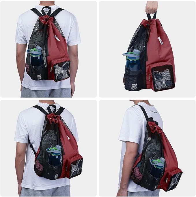 WANDF Swim Bag Mesh Drawstring Backpack with Wet Pocket for Swimming, Gym, and Workout Gear